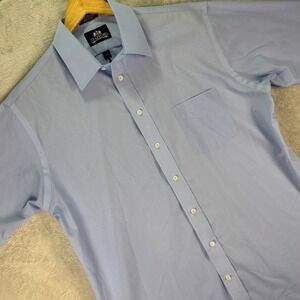 Stafford Men's Wrinkle Free Blue Broadcloth Button Down Shirt Sz 17 Short Sleeve
